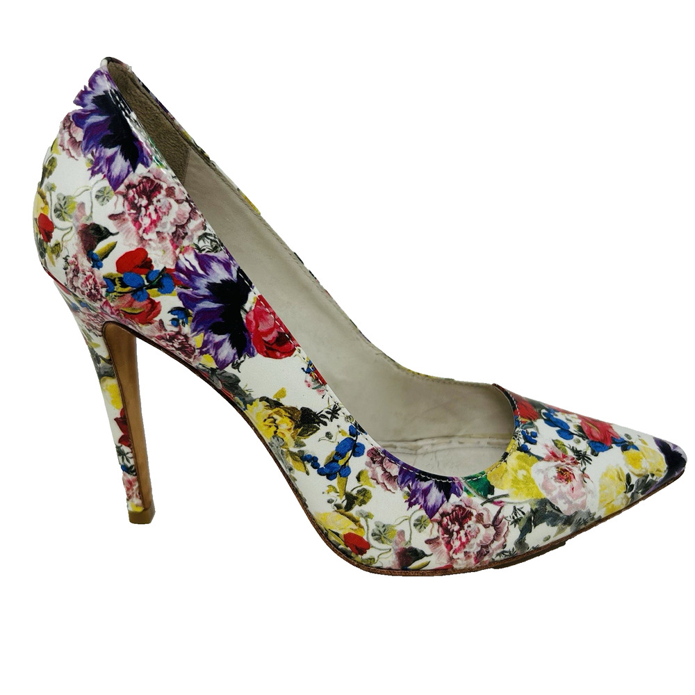 Alice + Olivia Floral Pumps‎ Patent Leather Pointy Toe Stiletto Heels 38.5